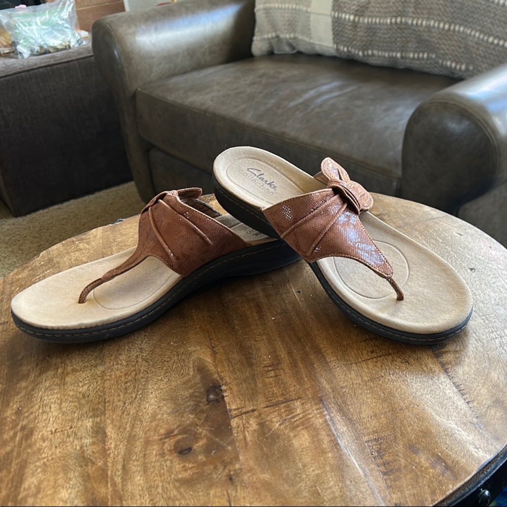 Clarks Brown Leather Sandals with Braided Straps. Women’s Size 10